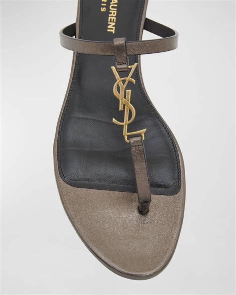 Saint Laurent Cassandra Leather YSL Thong Sandals.